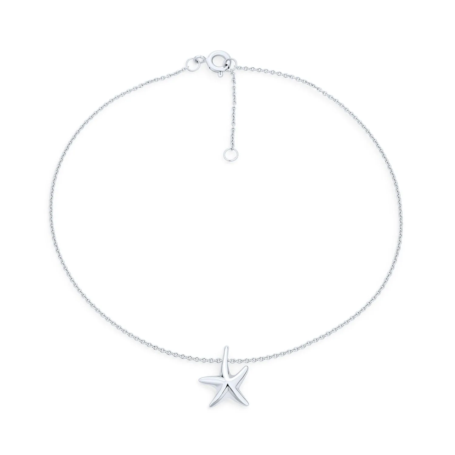 CZ Nautical Charm Starfish Anklet Rose Gold Plated .925 Sterling Silver 9-10"