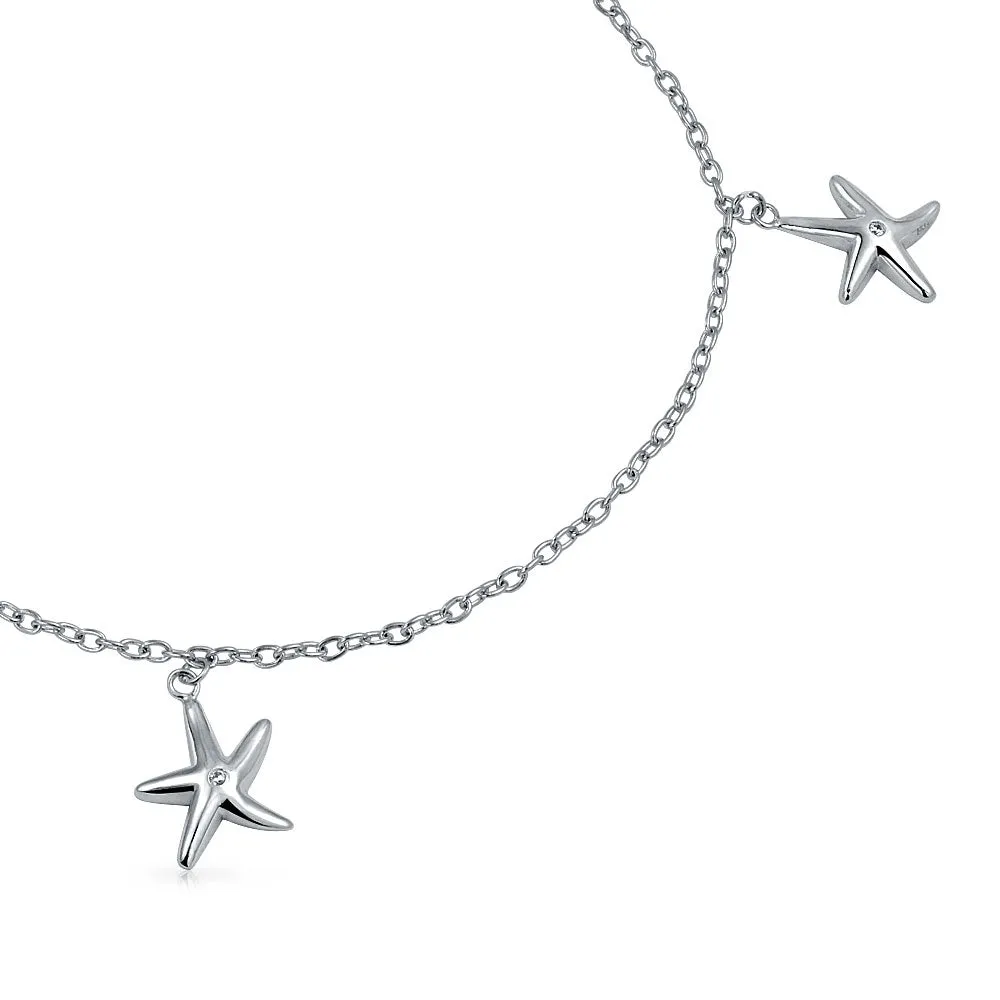 CZ Nautical Charm Starfish Anklet Rose Gold Plated .925 Sterling Silver 9-10"