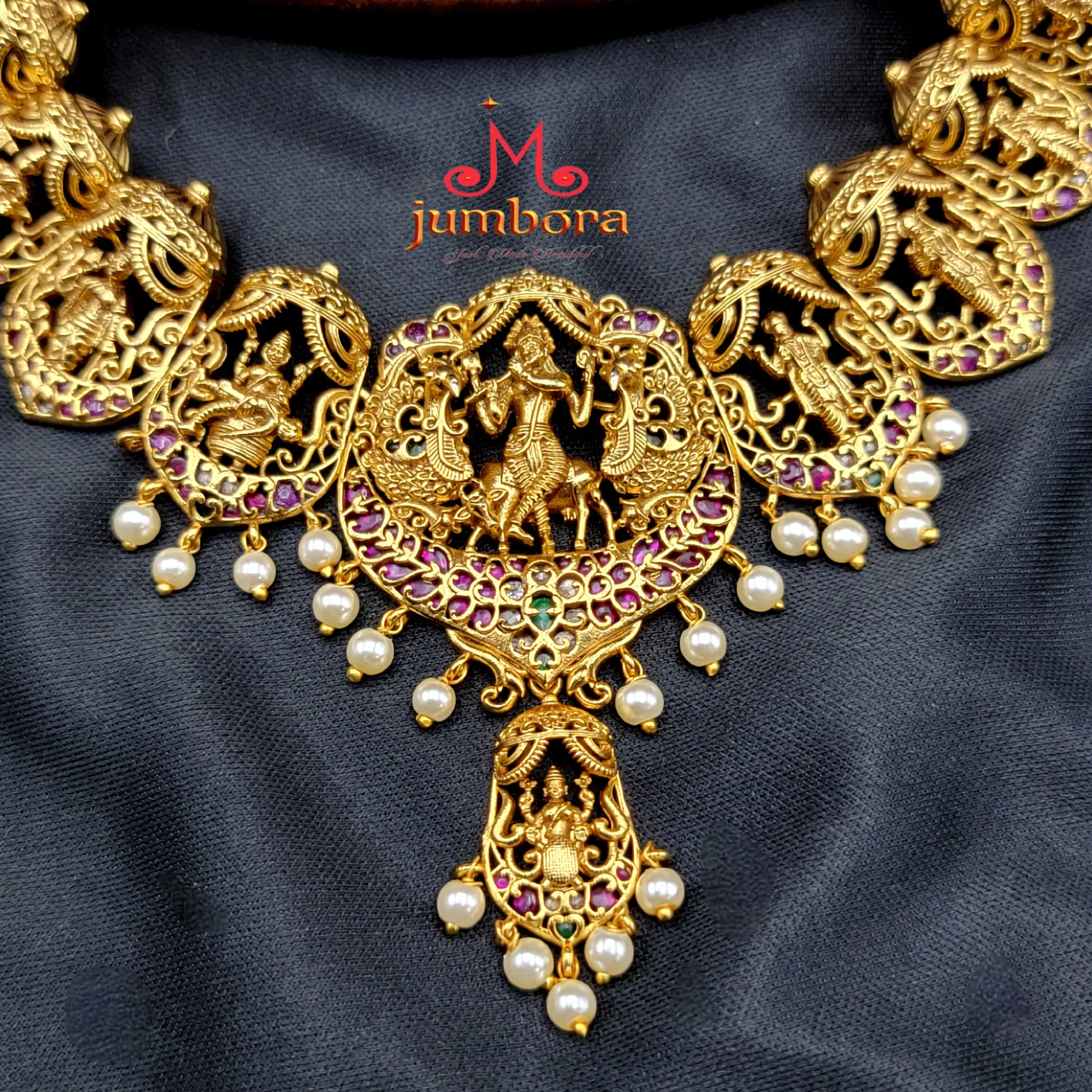 Dasavatharam Necklace Brass Temple Jewelry Set