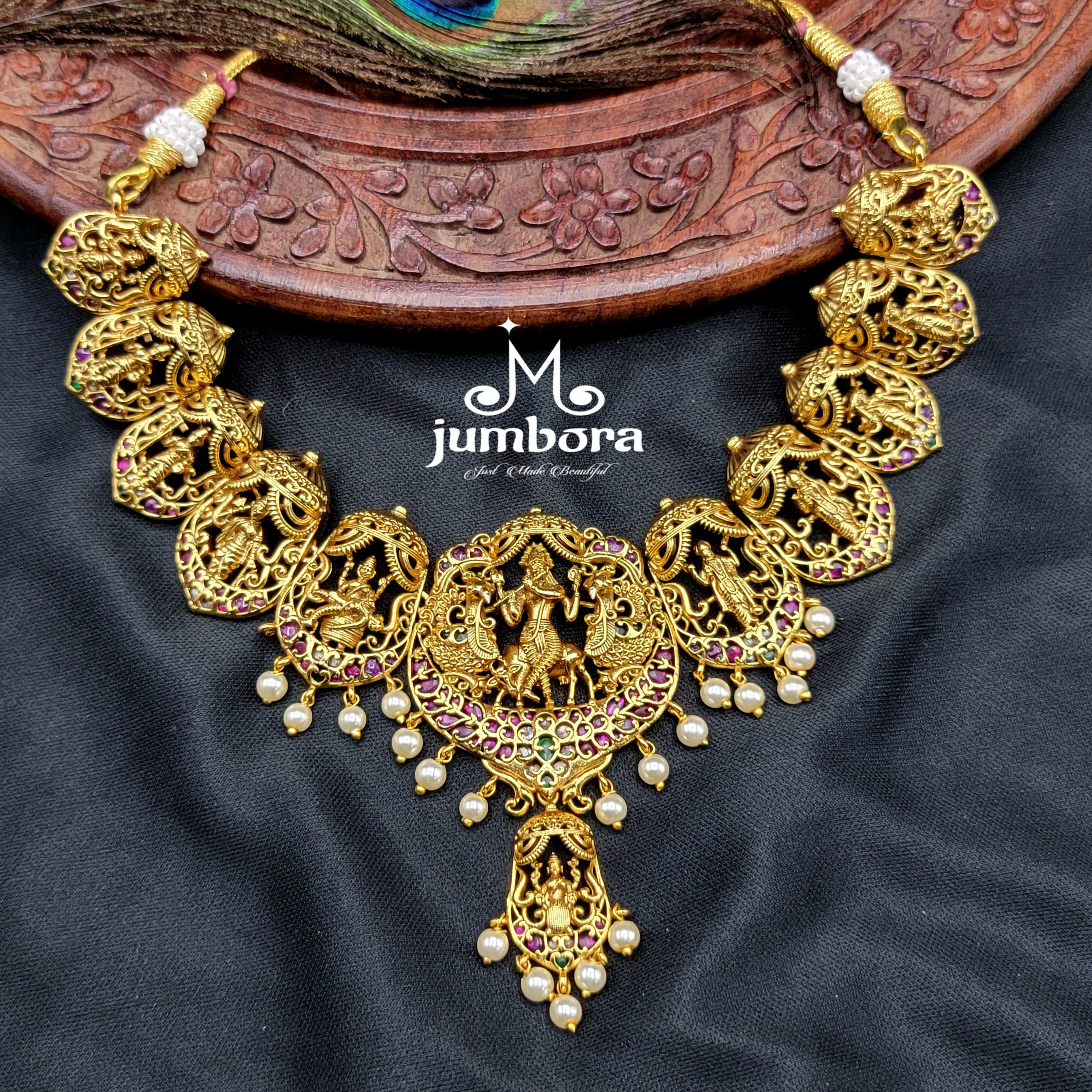 Dasavatharam Necklace Brass Temple Jewelry Set