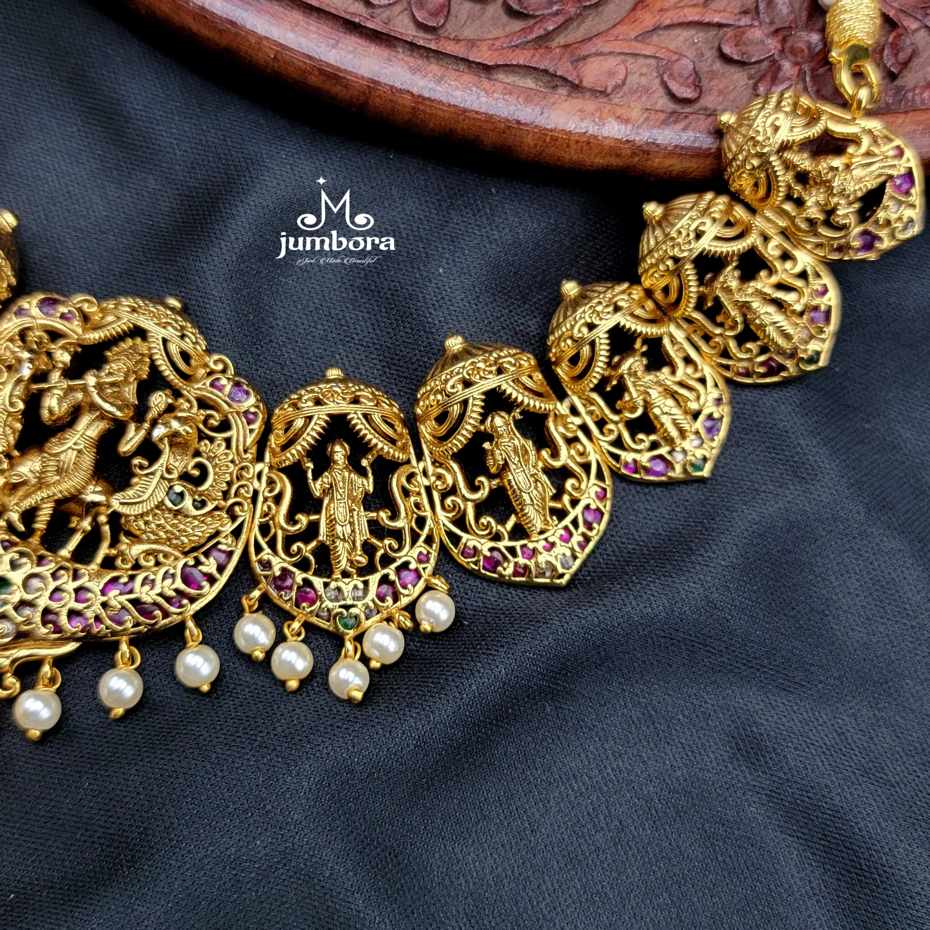 Dasavatharam Necklace Brass Temple Jewelry Set