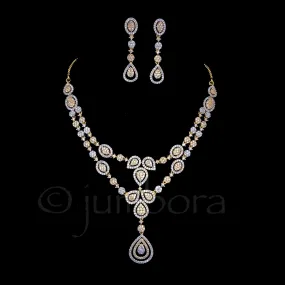 Double row Dual Tone White AD Zircon (CZ) Necklace set