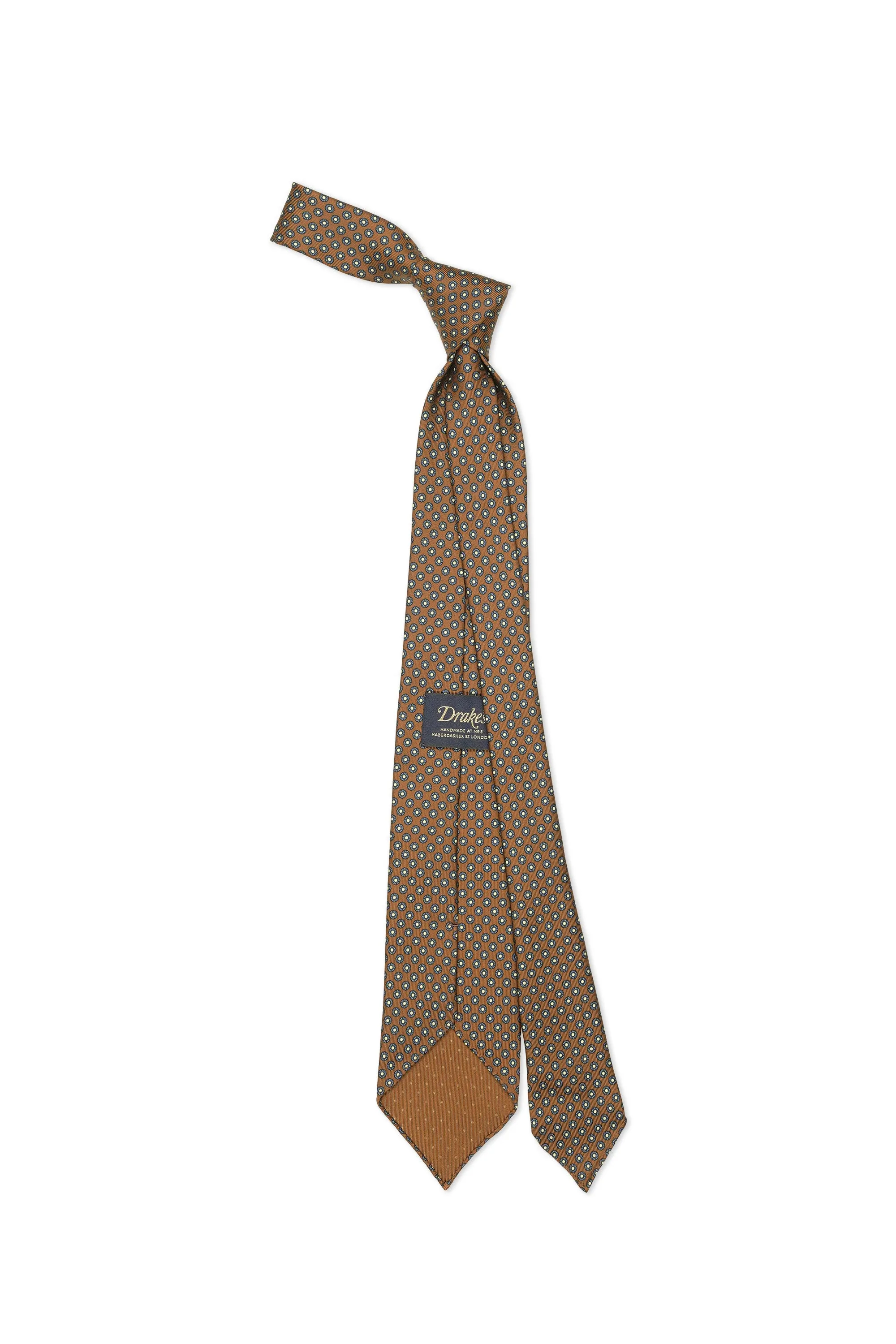 Drake's Brown with Blue/Yellow Mini Flower Pattern Silk Tie