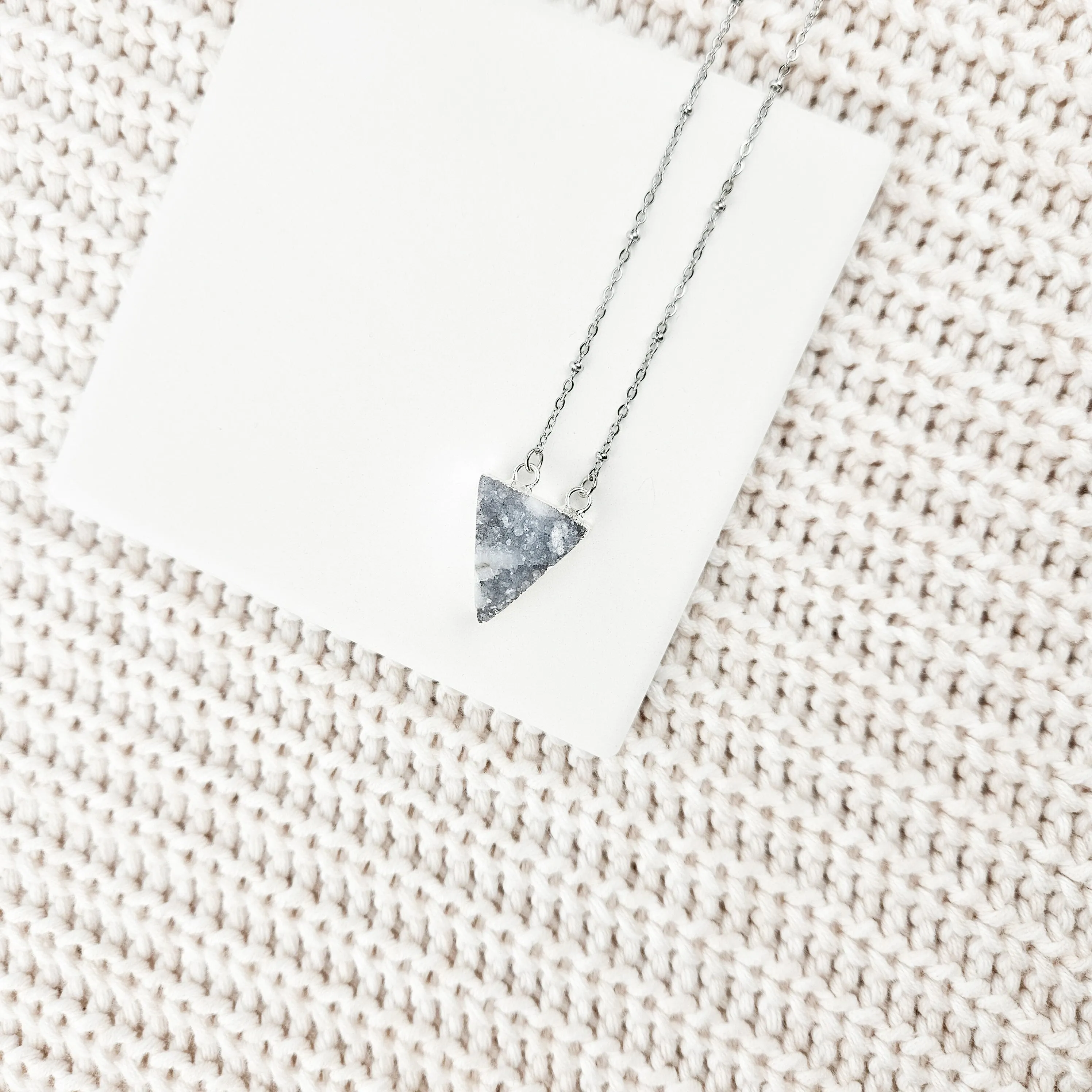 Druzy Quartz Triangle Silver Necklace