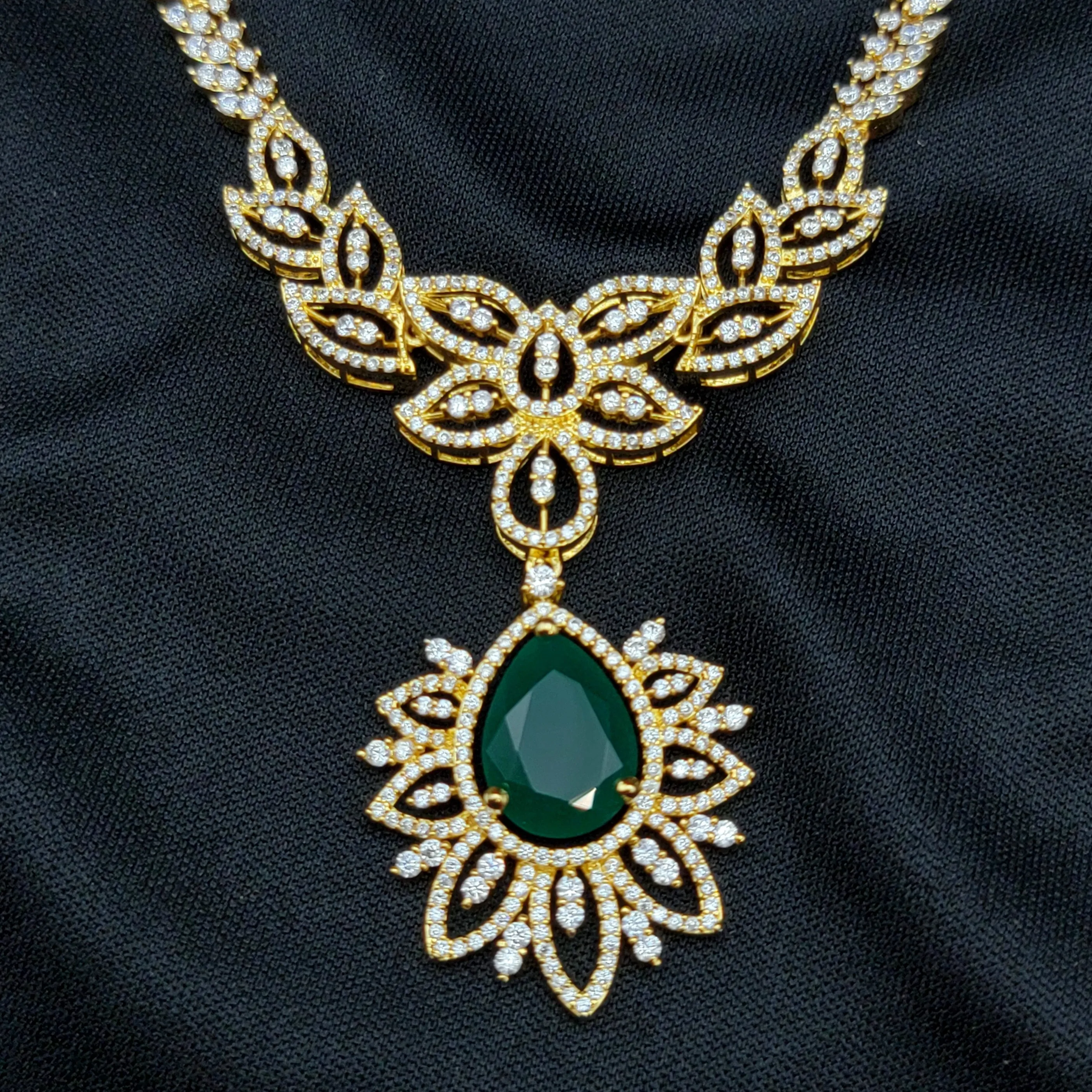 Emerald Green & White AD Zircon (CZ) Necklace Ser