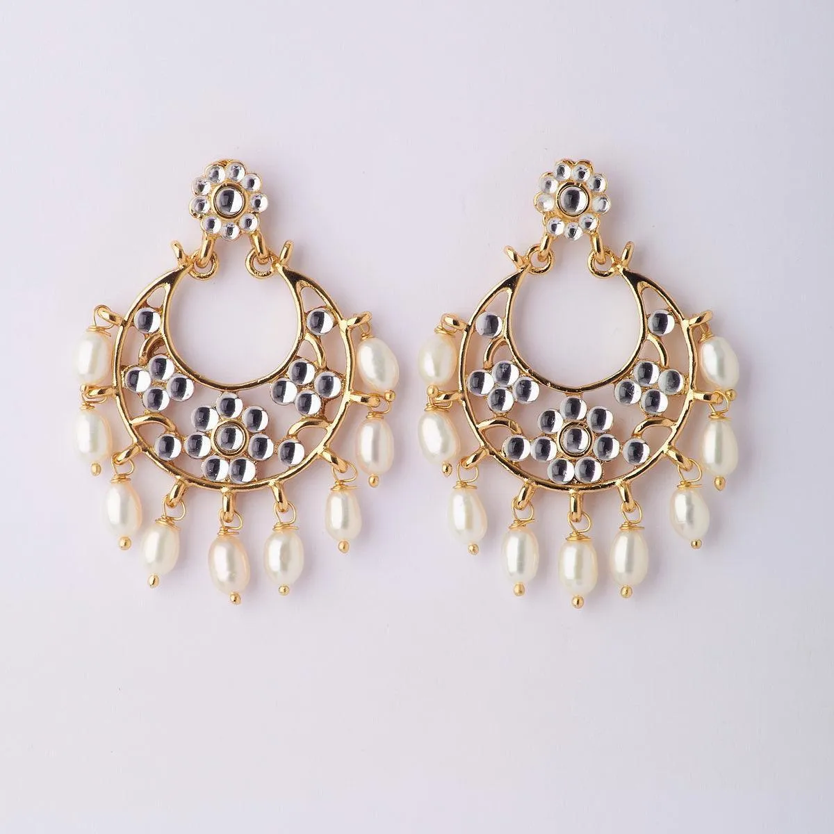 Ethnic Stone Studded Hanging Pearl Jhumka