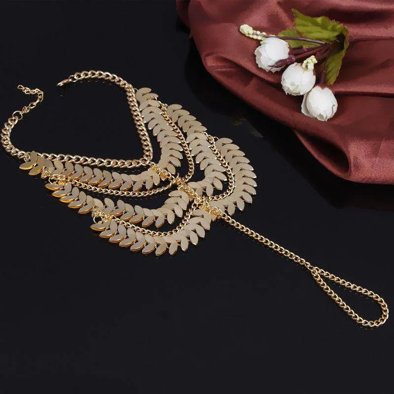 Exaggerated Multilayer Tassel Gold Color Anklet