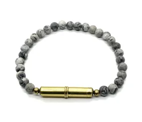 Flint Beaded Single Bracelet | Single-Wrap | .22 Brass | Spiderweb Jasper | Tres Cuervos