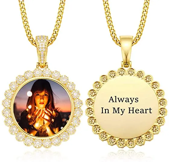 Flower Shape Custom Photo Medallion Necklace For Women