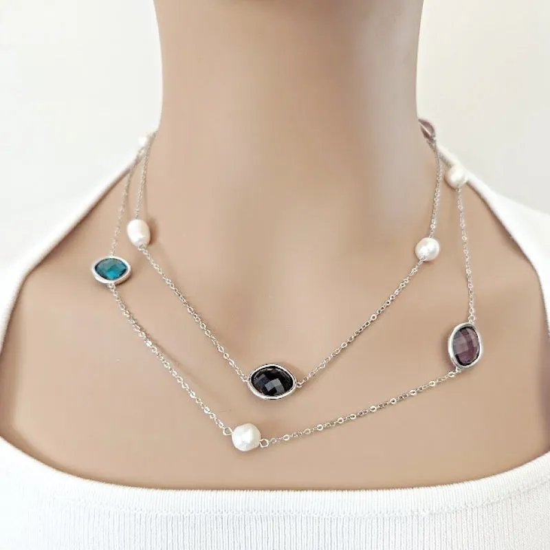 Freshwater Pearl Rhodium Chain Necklace