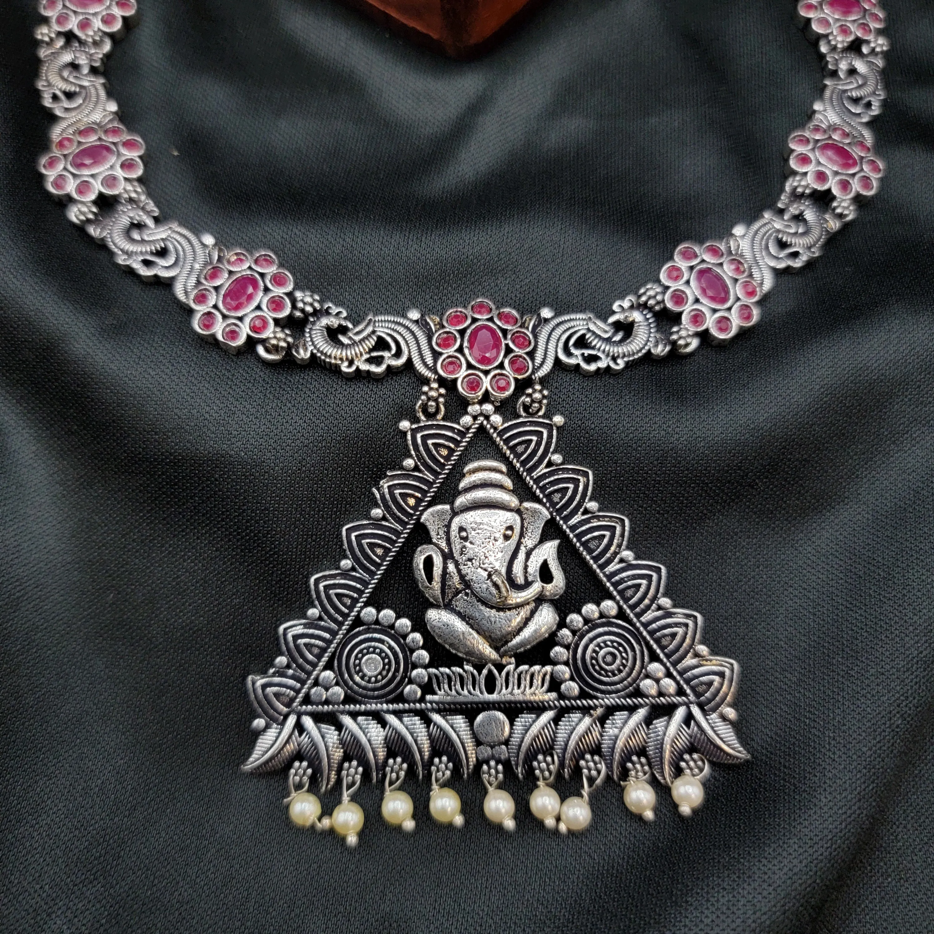 Ganesha Oxidized Silver Necklace Set