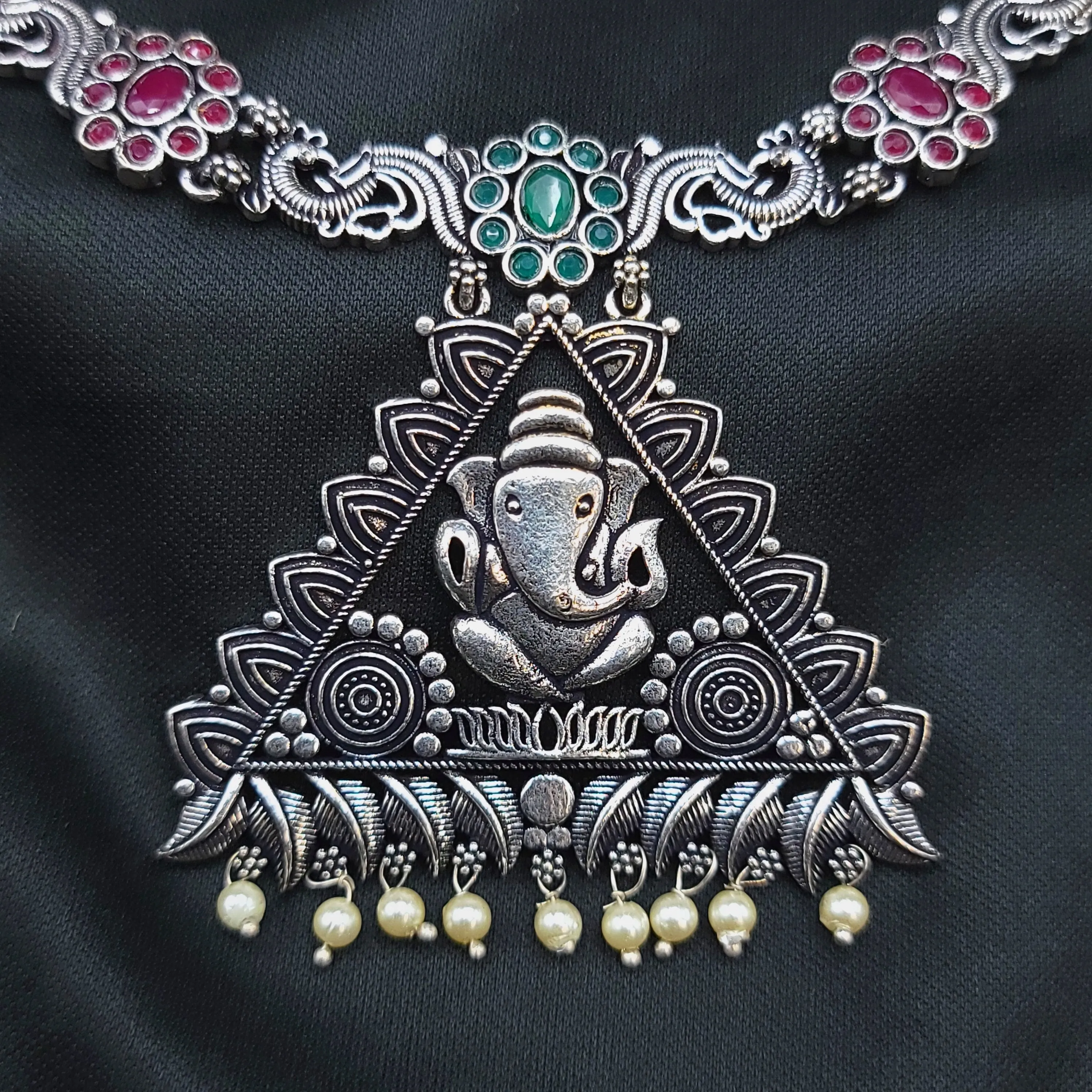 Ganesha Oxidized Silver Necklace Set