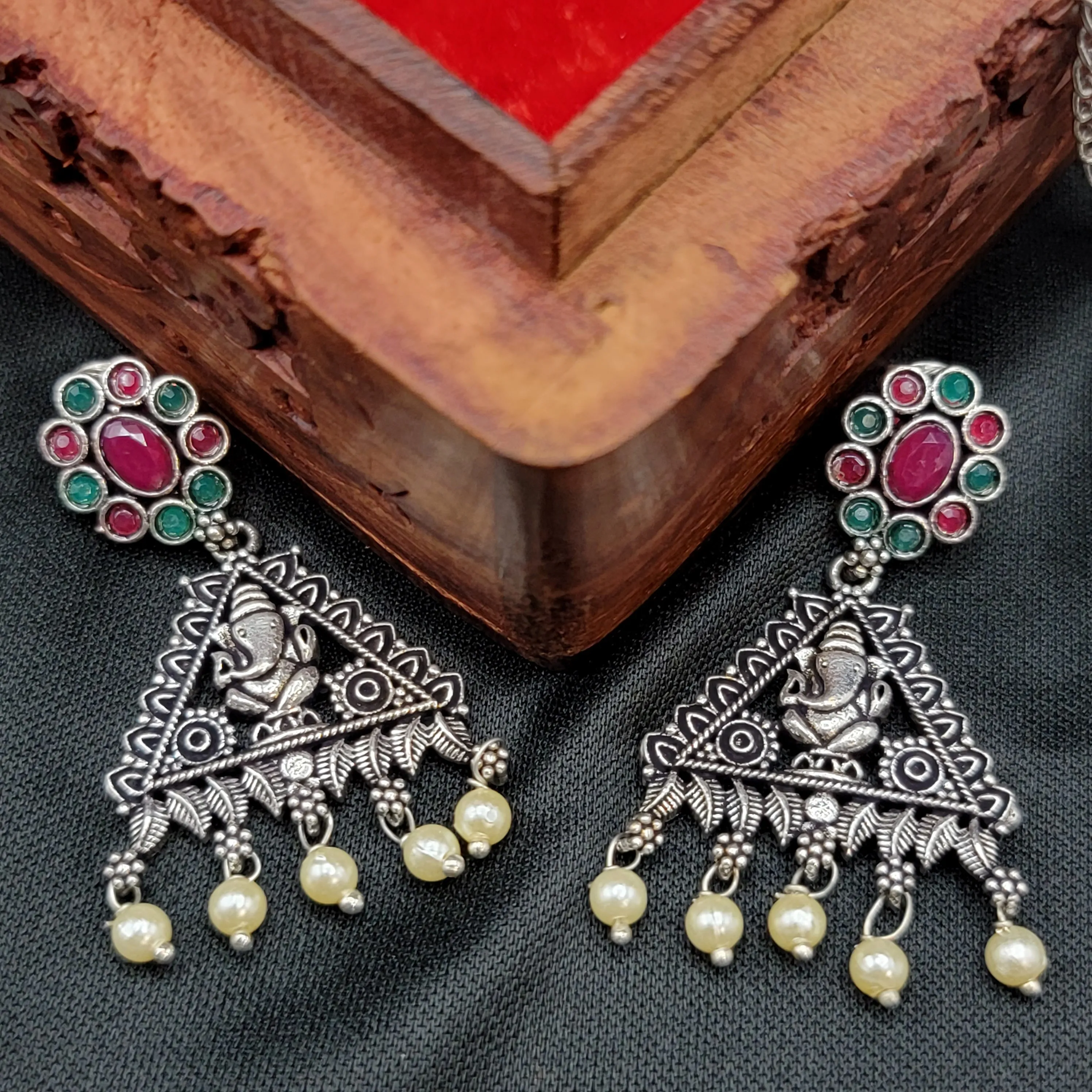 Ganesha Oxidized Silver Necklace Set