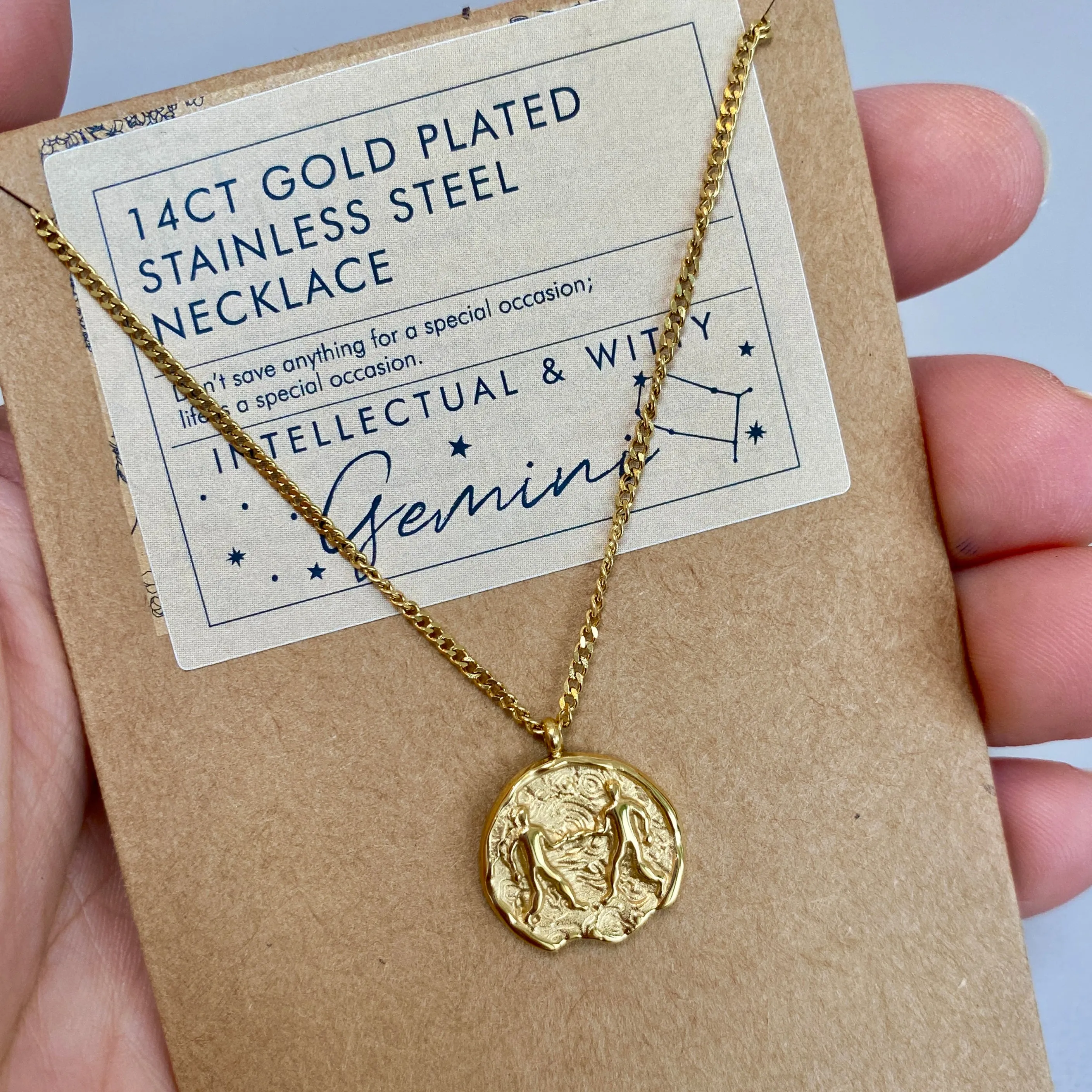 Gemini Zodiac Gold Pendant Necklace