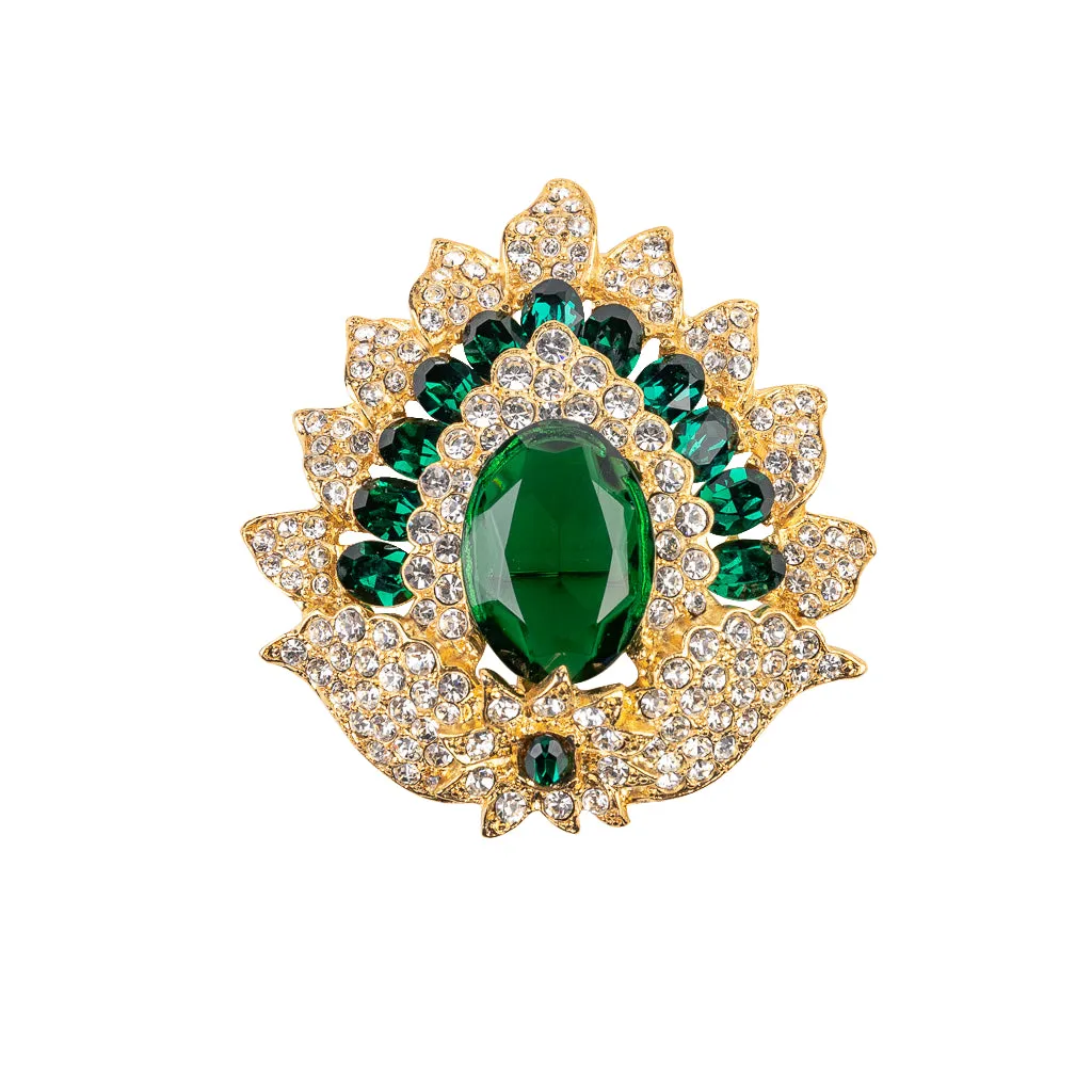 Gold and Crystal Emerald Gem Pin