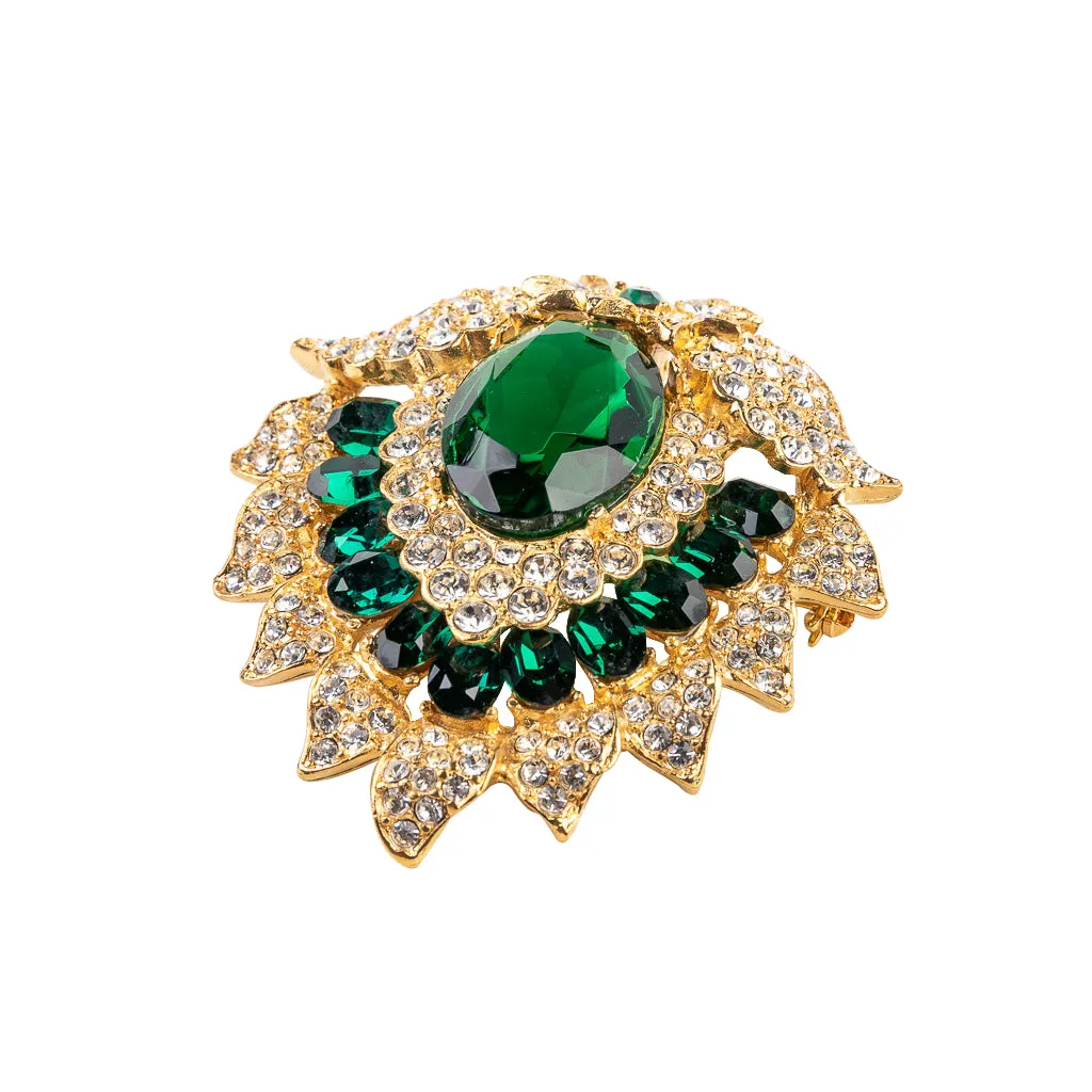 Gold and Crystal Emerald Gem Pin