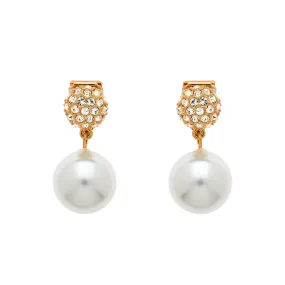 Gold Crystal & Pearl Clip Earrings