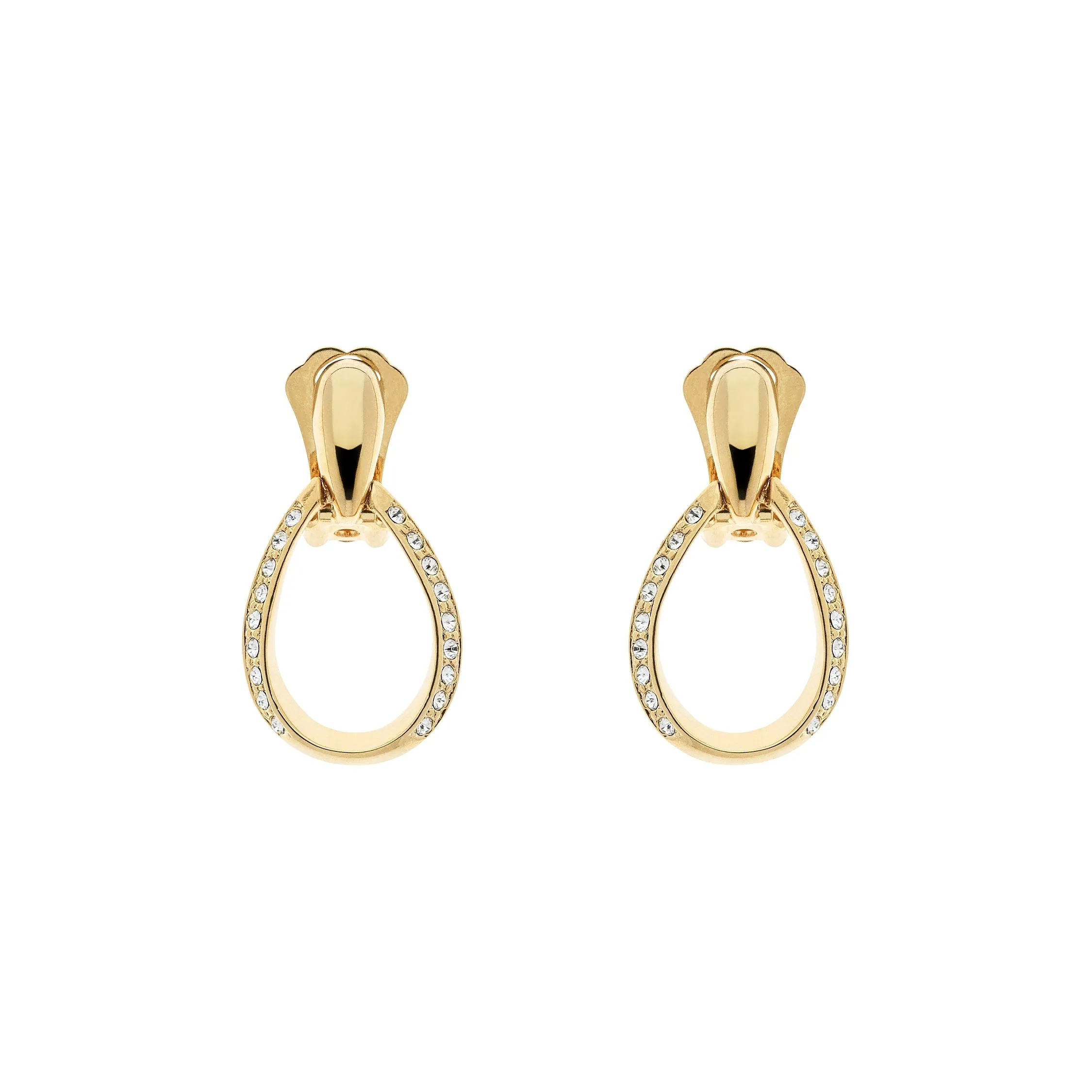 Gold Crystal Teardrop Clip Earrings