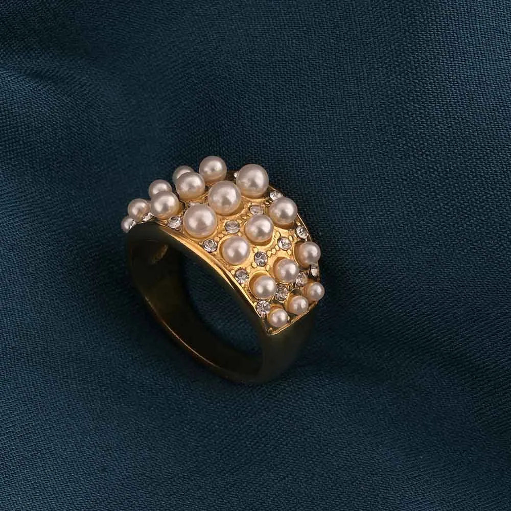 Gold Pearl and Stone Ring