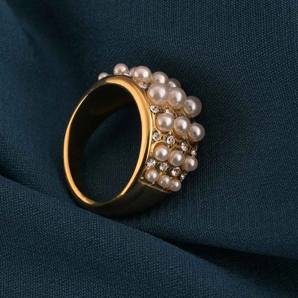 Gold Pearl and Stone Ring