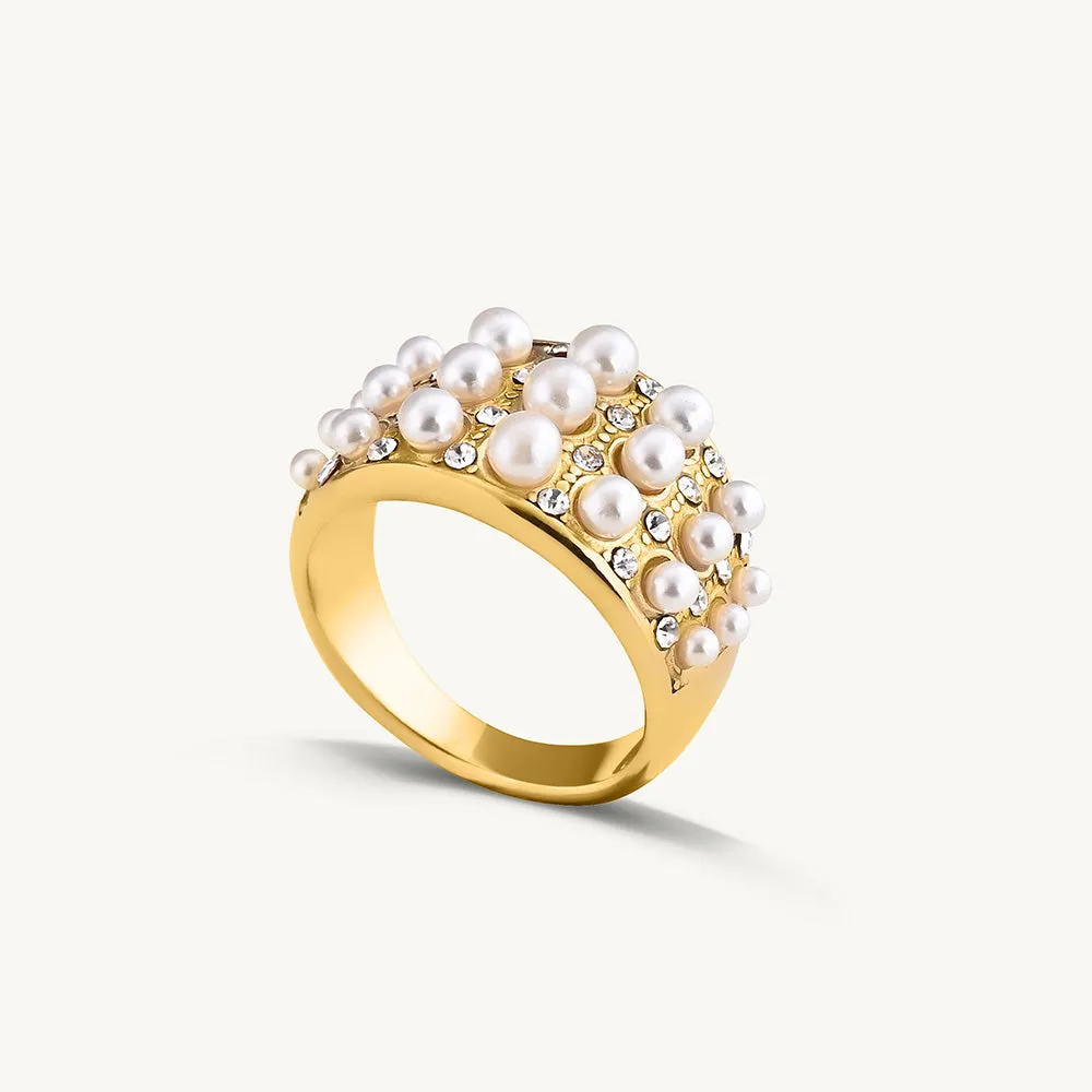 Gold Pearl and Stone Ring