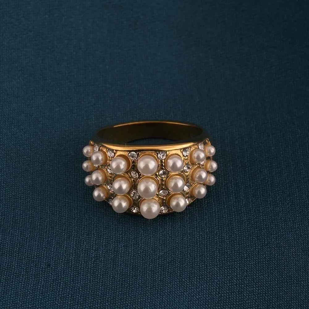 Gold Pearl and Stone Ring