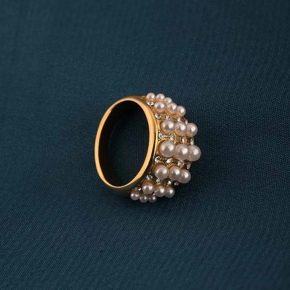 Gold Pearl and Stone Ring