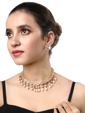 Gold Plated Kundan Necklace with Agate and Pearls