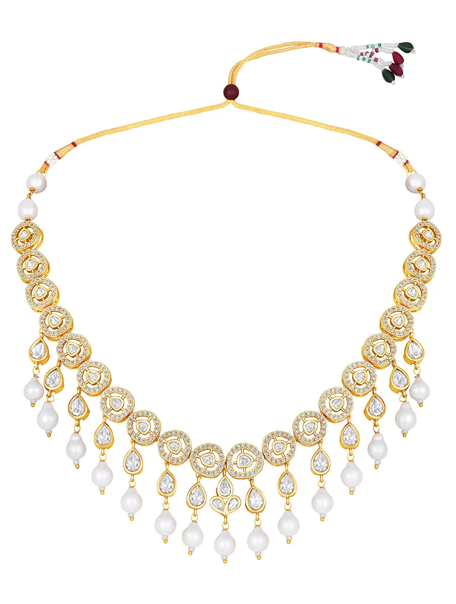 Gold Plated Kundan Necklace with Agate and Pearls