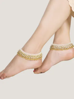 Gold Plated Pearl and Kundan Studded Anklet