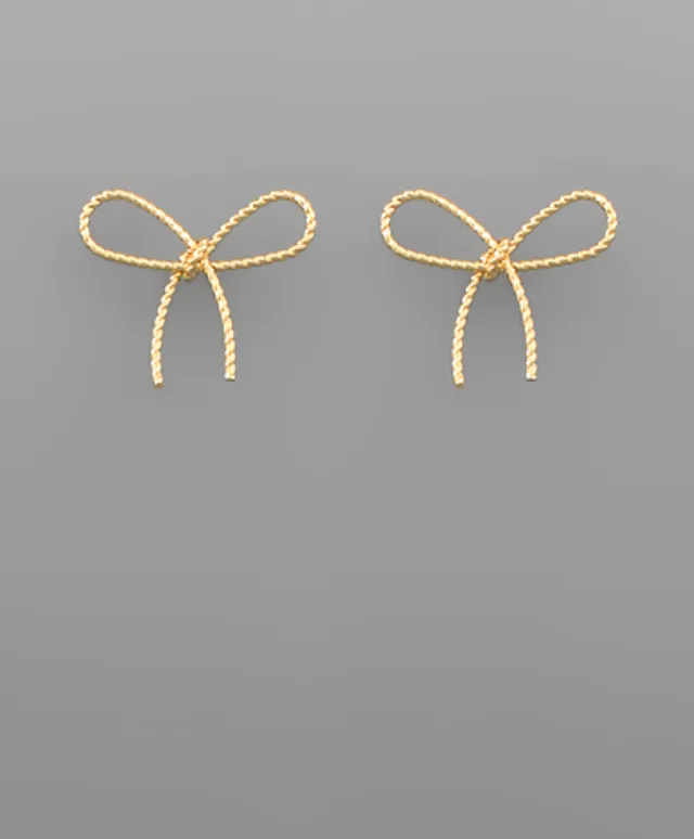 Gold Textured Bow Earrings