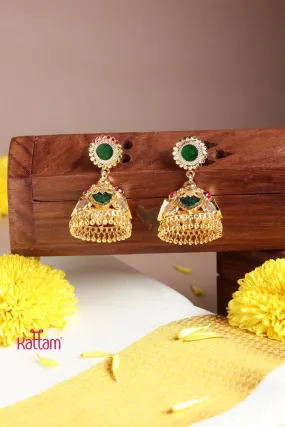 Goldtone Palakka Green Jhumka