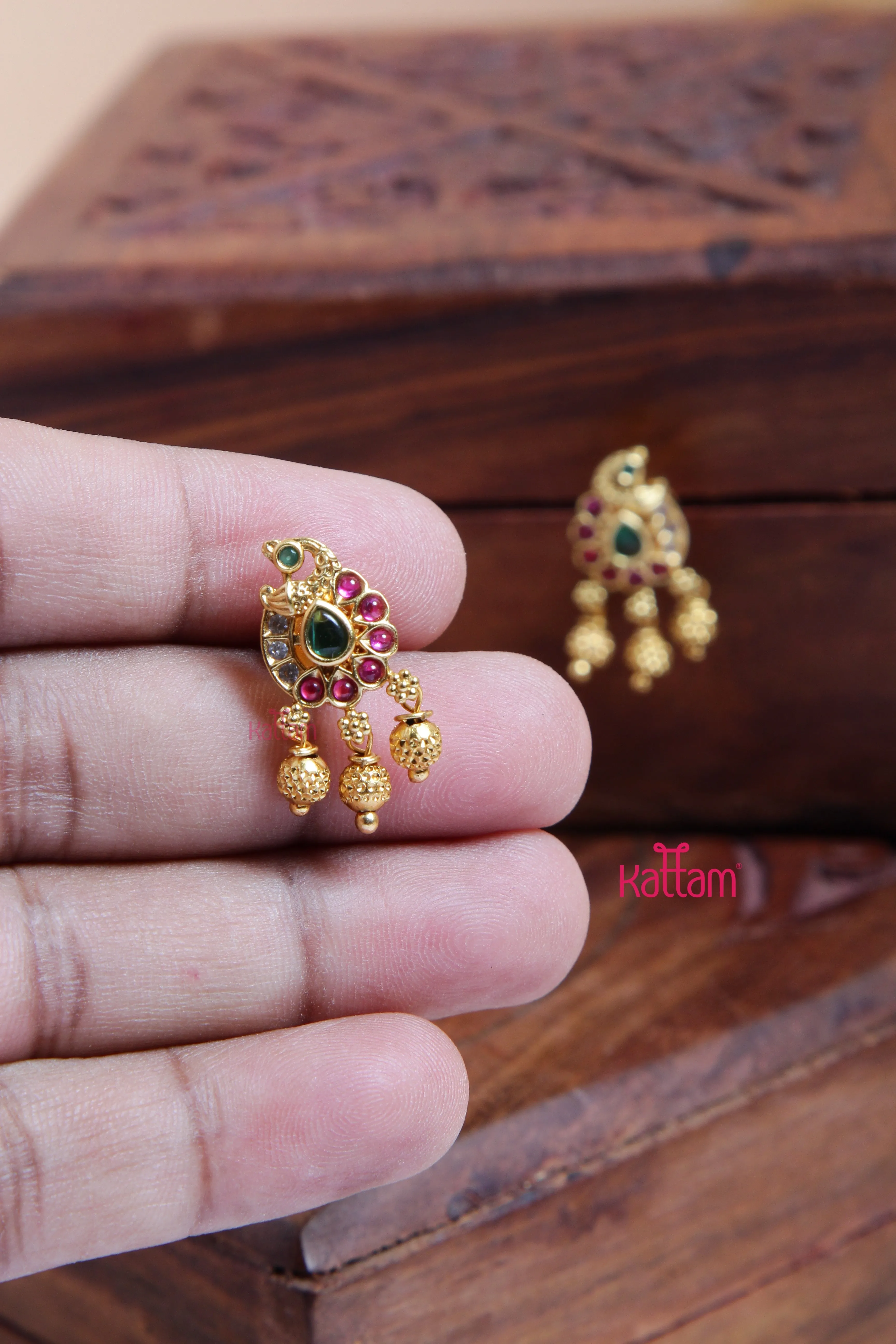 Goldtone Tiny Peacock Drop Earring - Design 2