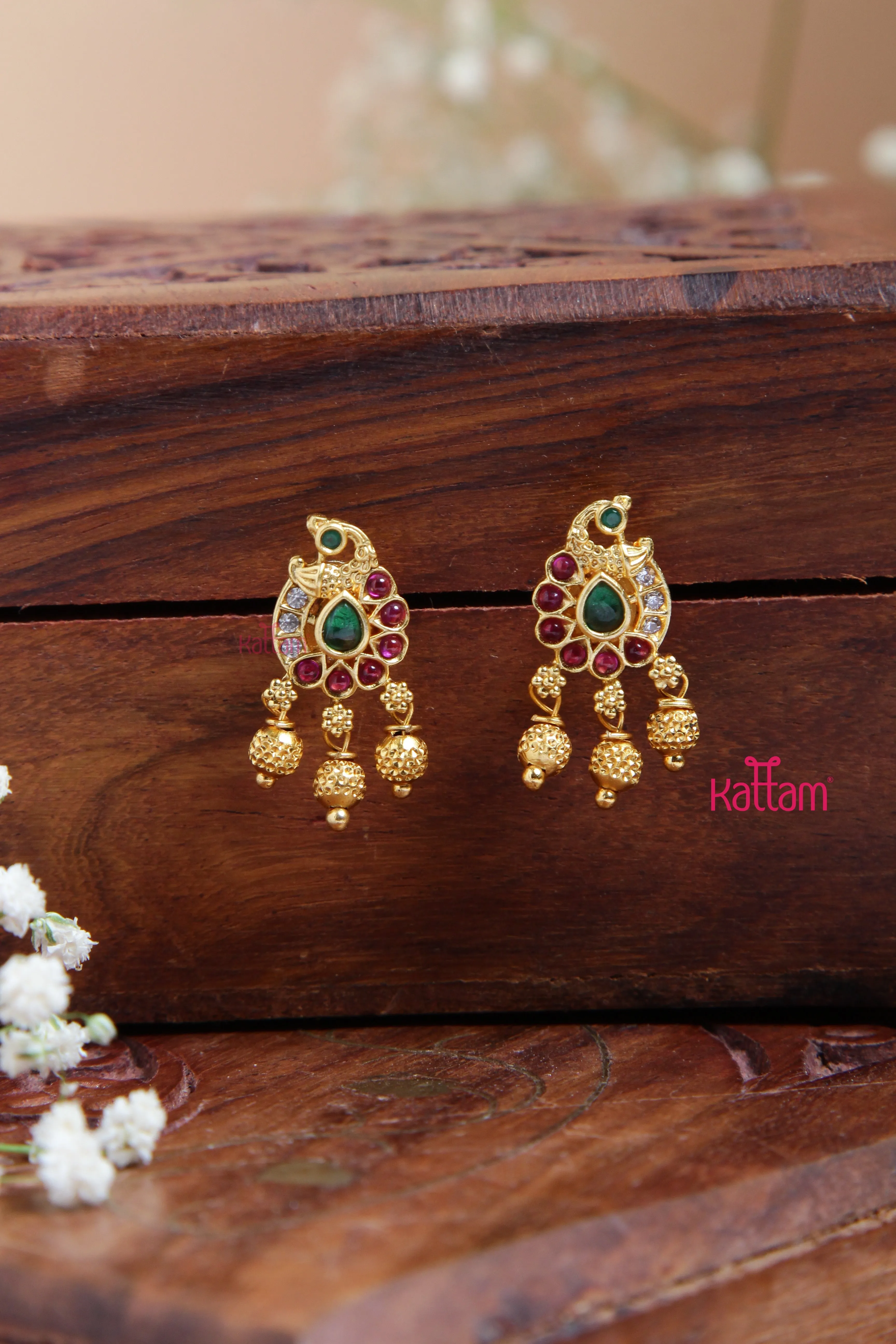 Goldtone Tiny Peacock Drop Earring - Design 2