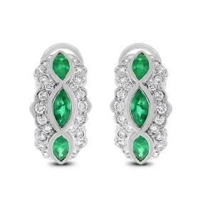 Grape Vine Huggies Earrings (2.46 ct Diamonds & Emeralds) in White Gold