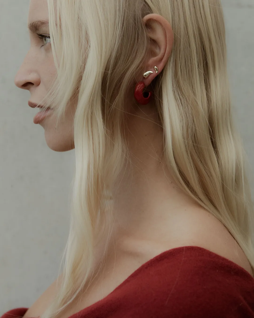 Hammered Chubby Hoops - Red Enamel