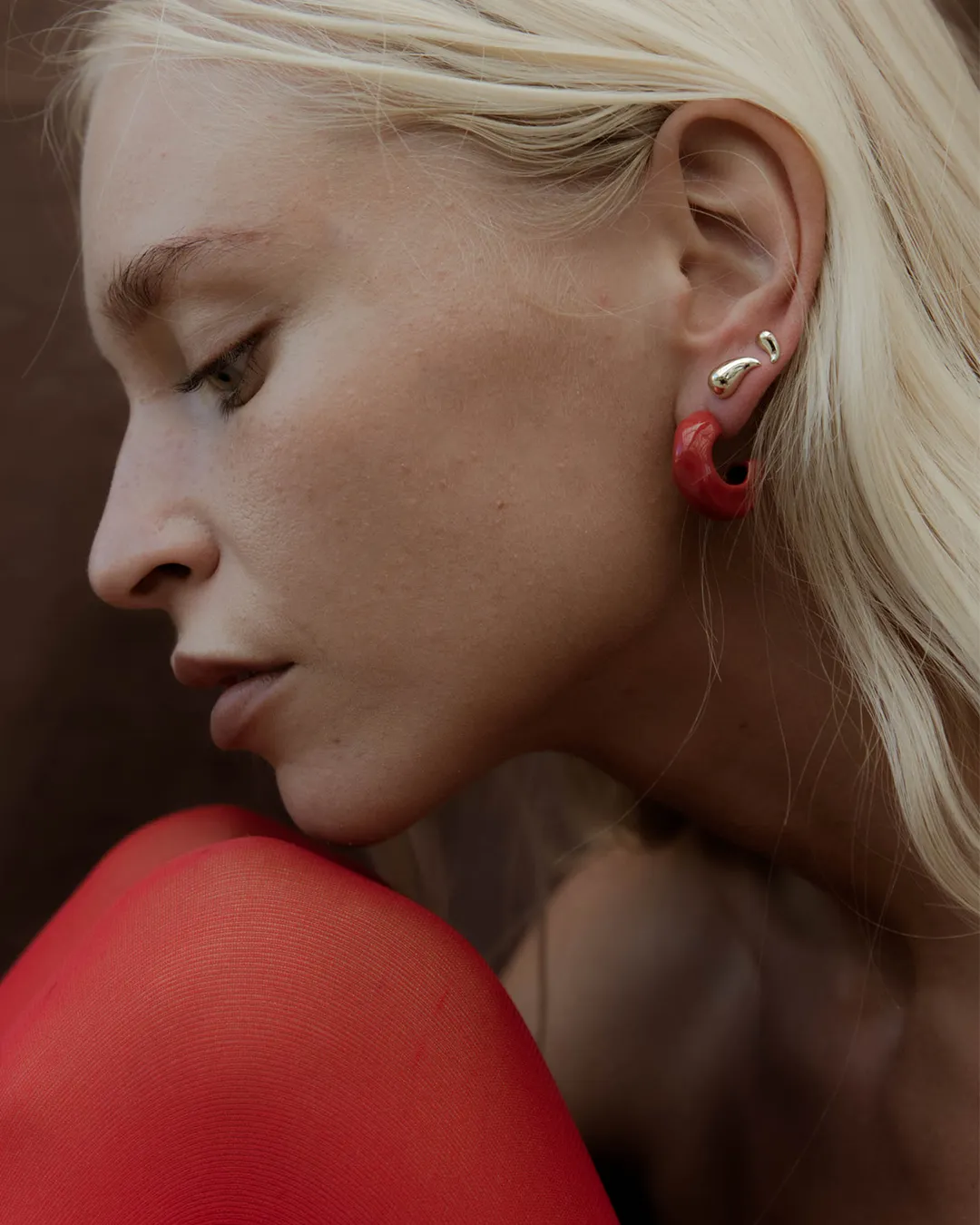 Hammered Chubby Hoops - Red Enamel