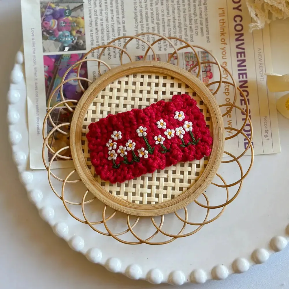 Handmade Flower Crochet Hair Clip - Red