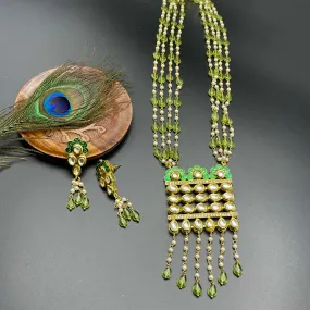 Handmade Kundan Peridot Green Glass Beads Mala