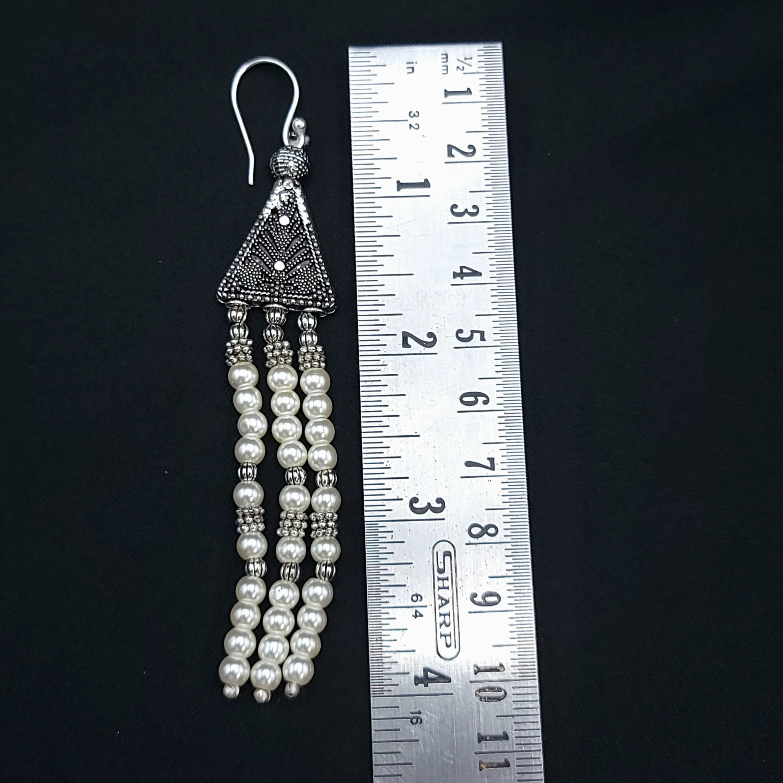 Handmade Oxidized German Silver Necklace Pearl Mala