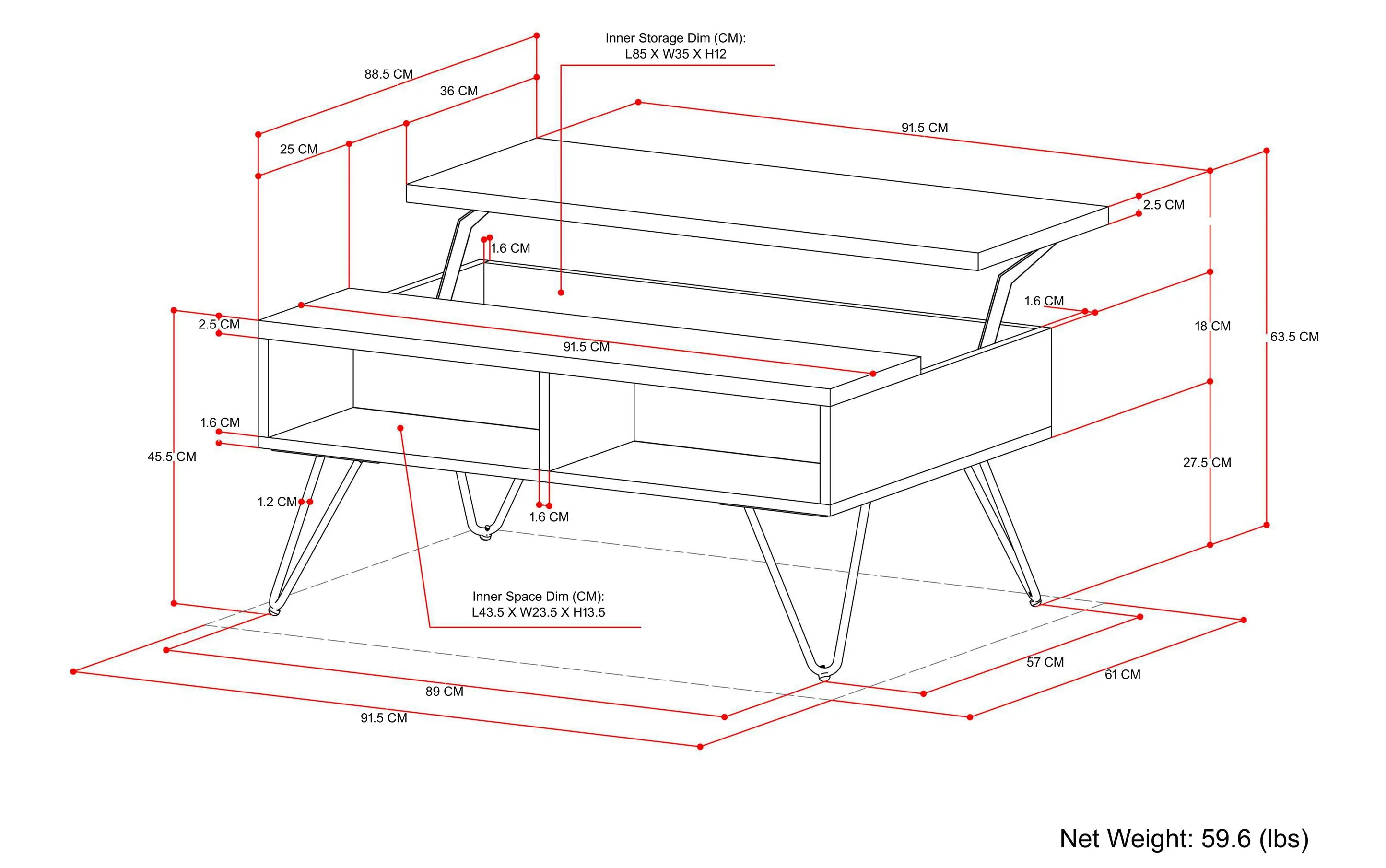 Hunter Small Lift Top Coffee Table in Mango