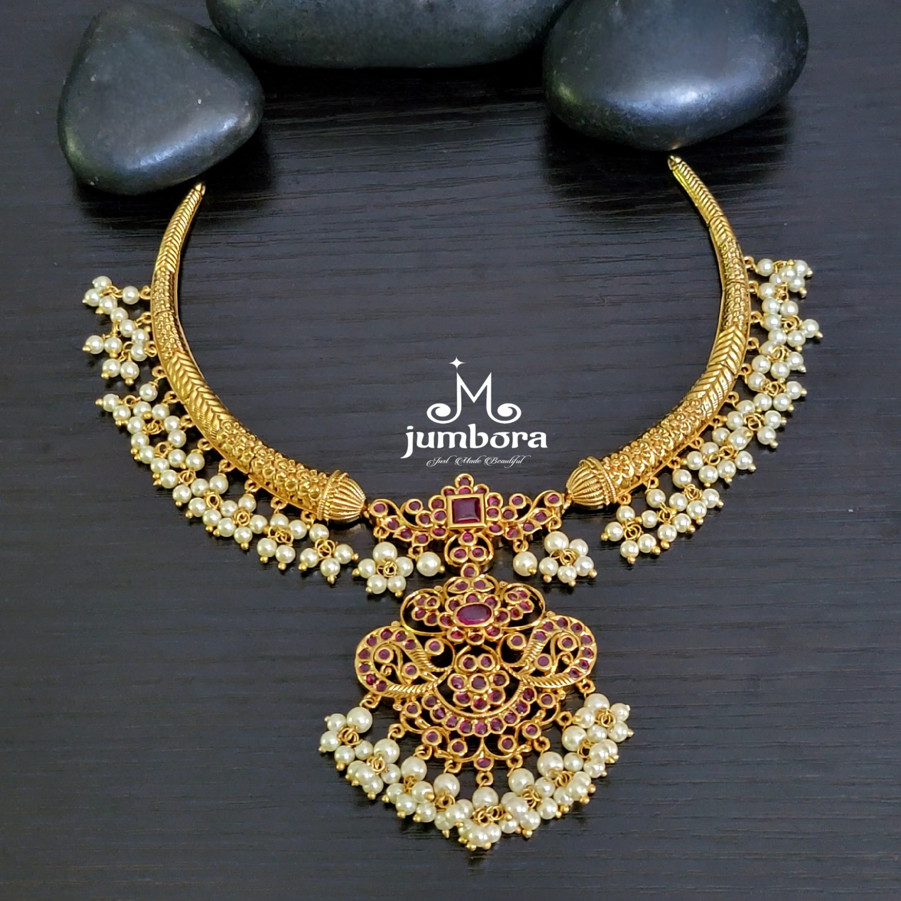 Kaante Style Real Kempu Guttapusalu Necklace Set