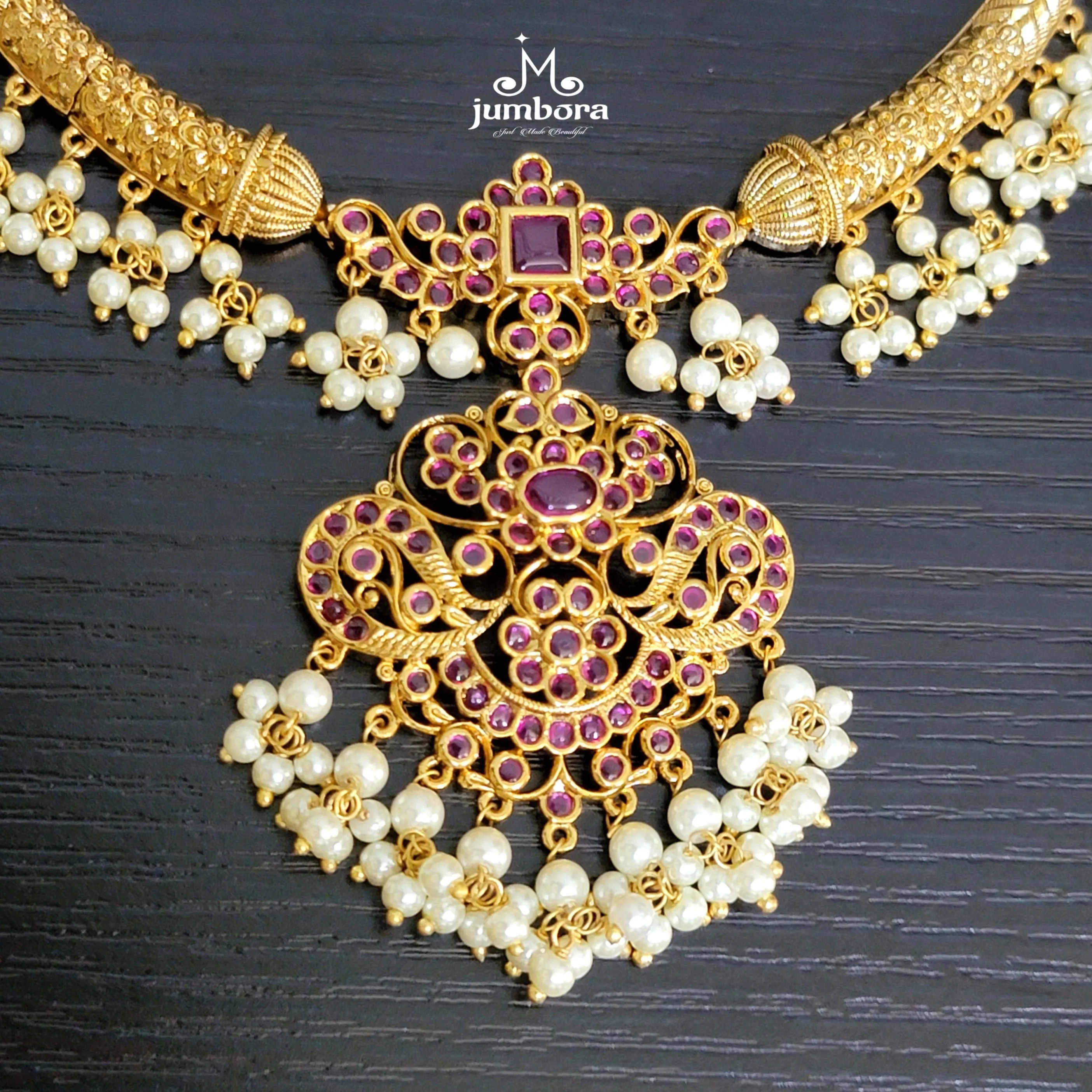 Kaante Style Real Kempu Guttapusalu Necklace Set