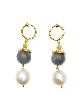 Labradorite And Freshwater Pearl Dangle Clip On Earrings AE021