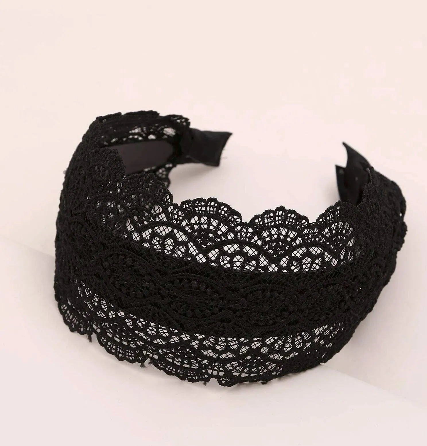 Lace Wide Headband, Black