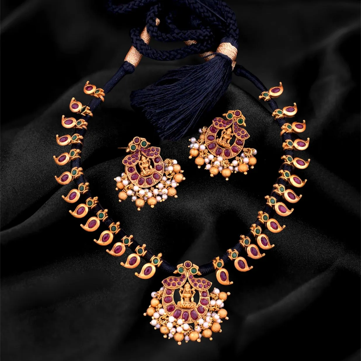 Lakshmi Mango Matte Antique Gold Dori Necklace