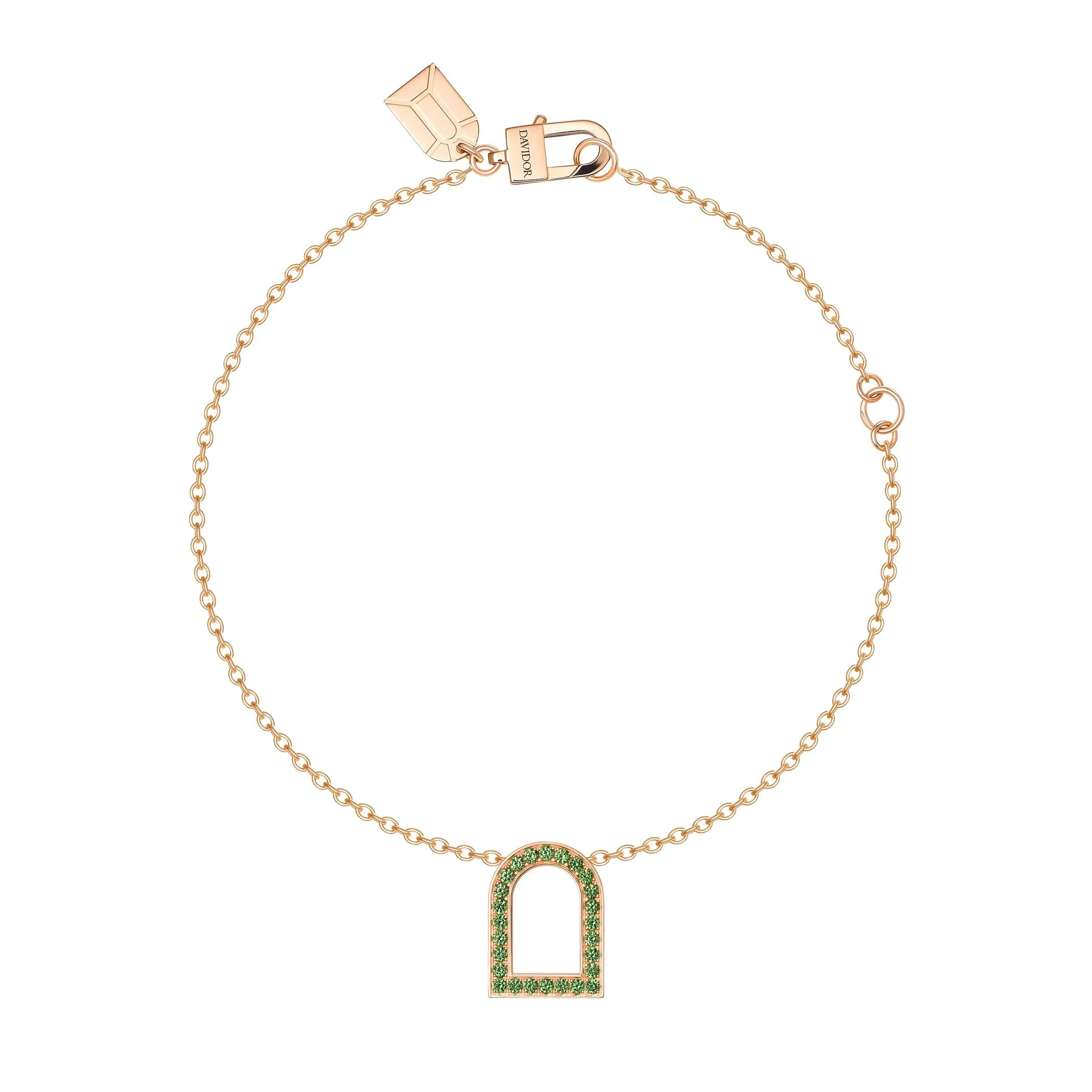 L'Arc Voyage Charm MM, 18k Rose Gold with Galerie Tsavorites on Chain Bracelet