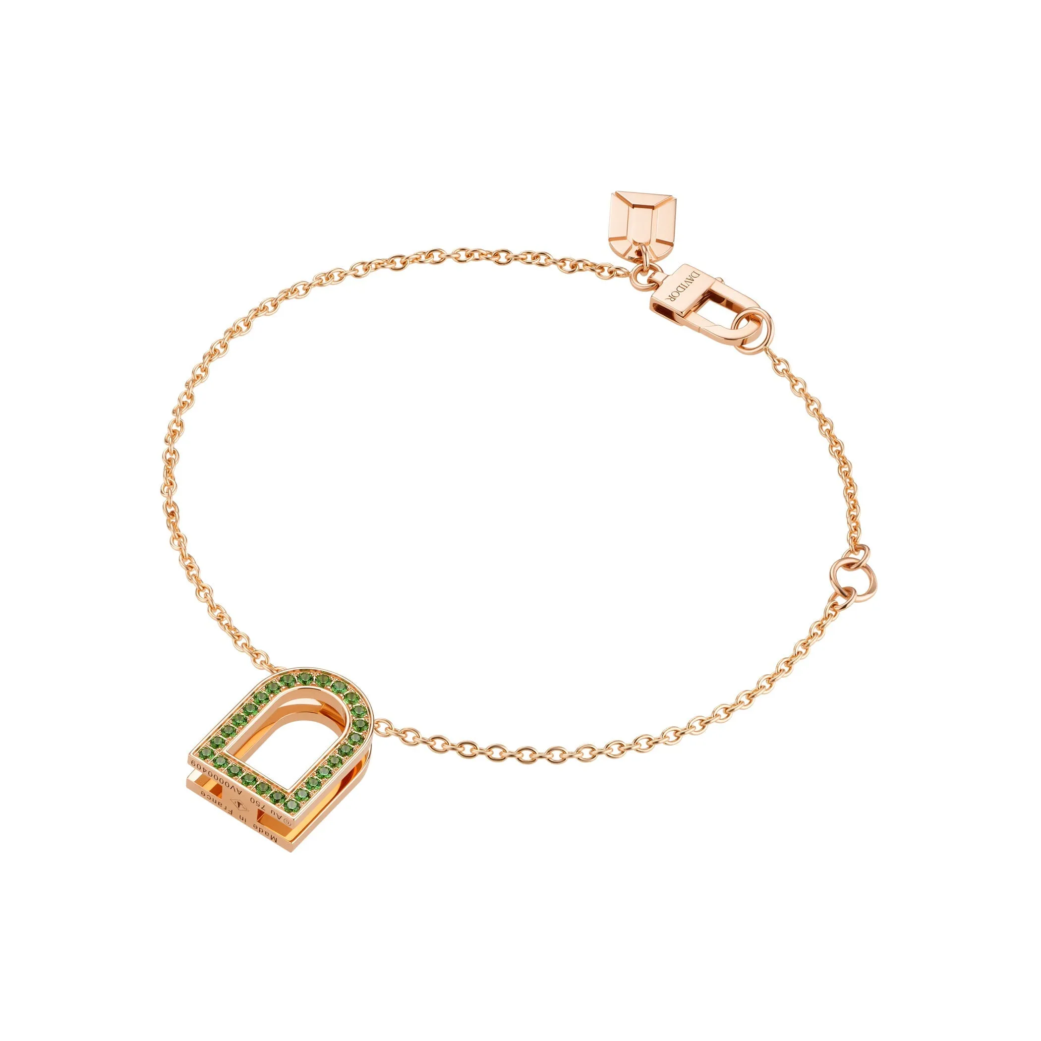 L'Arc Voyage Charm MM, 18k Rose Gold with Galerie Tsavorites on Chain Bracelet