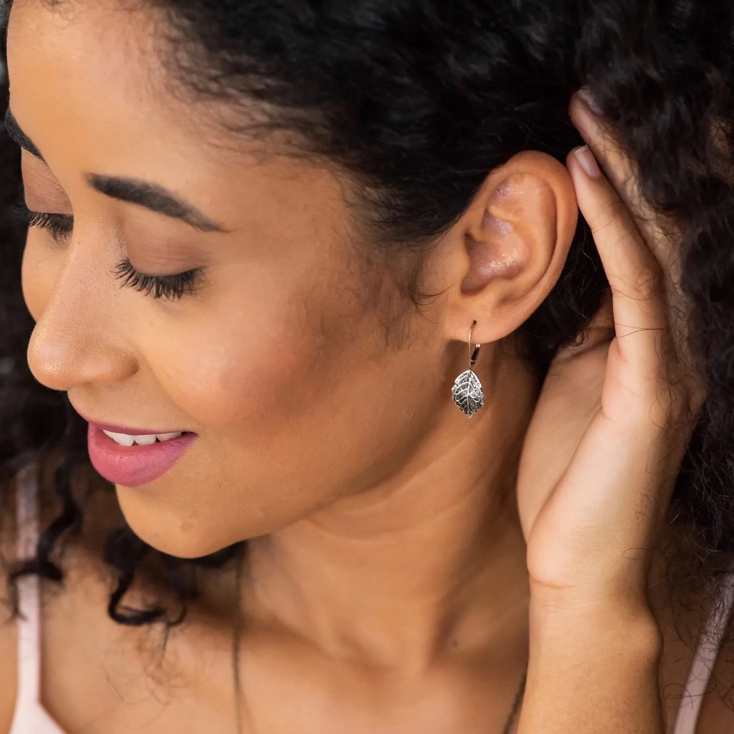 Leaf Drop Earrings, Silver & Gold Two Toned, Antique Finish