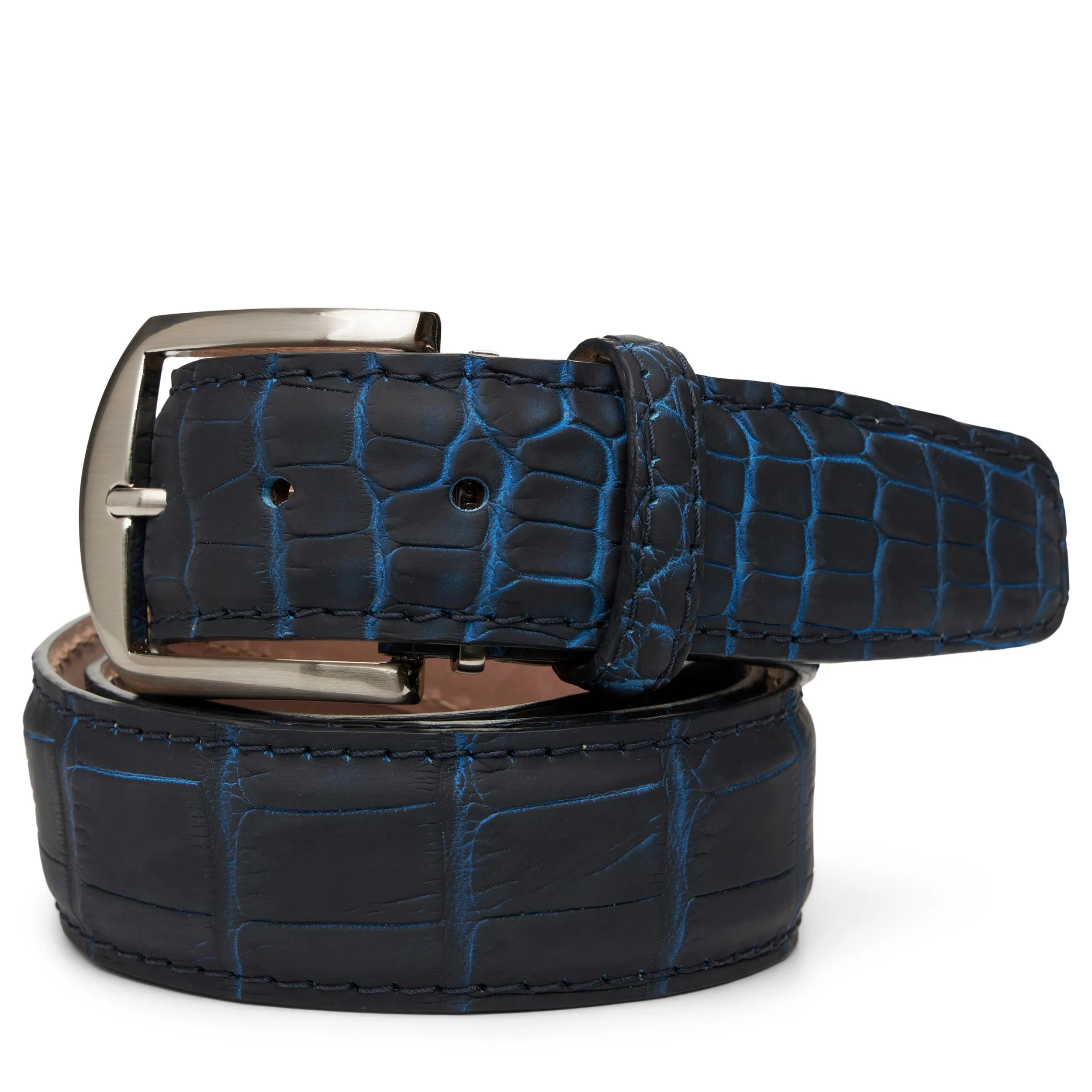 LEN Belt Ultra Two-Tone American Alligator Navy & Sapphire Blue STK